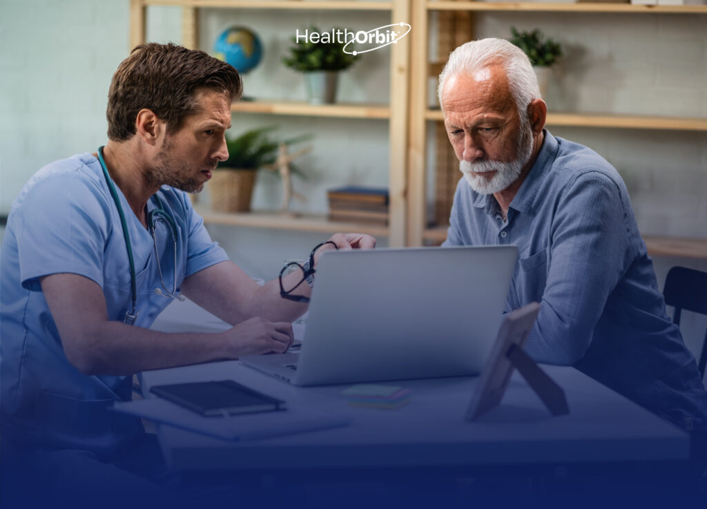 Doctor reviewing SOAP notes with elderly patient for accurate care planning
