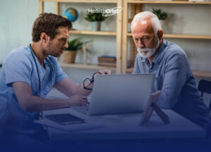 Doctor reviewing SOAP notes with elderly patient for accurate care planning