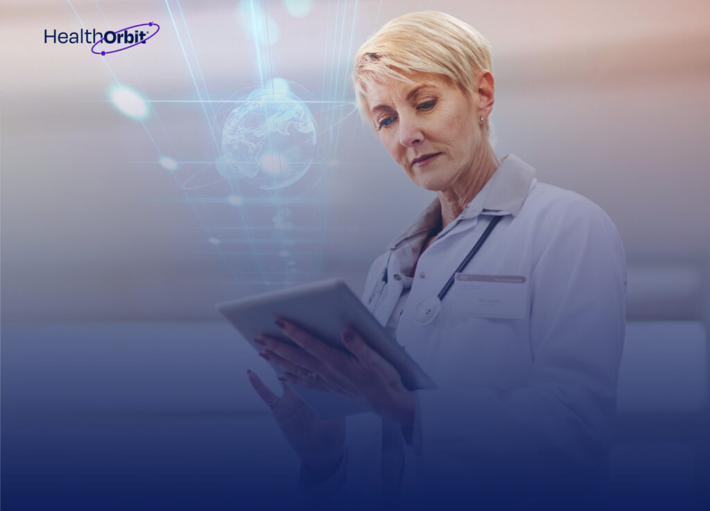 Physician interacting with AI-powered device, reflecting the top AI tools for doctors in 2025