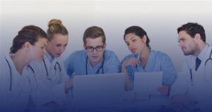Multidisciplinary team collaborating with MDT assistant for coordinated patient care planning