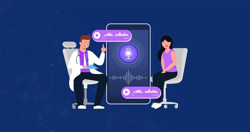 Doctor using an AI voice assistant in a hospital