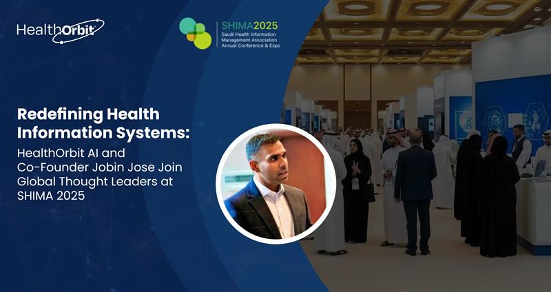 AI banner announcing Co-Founder Jobin Jose speaking with global thought leaders on redefining health information systems at SHIMA 2025
