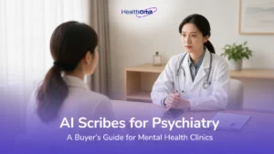Best AI scribe for psychiatry in use during a calm clinician-patient consultation