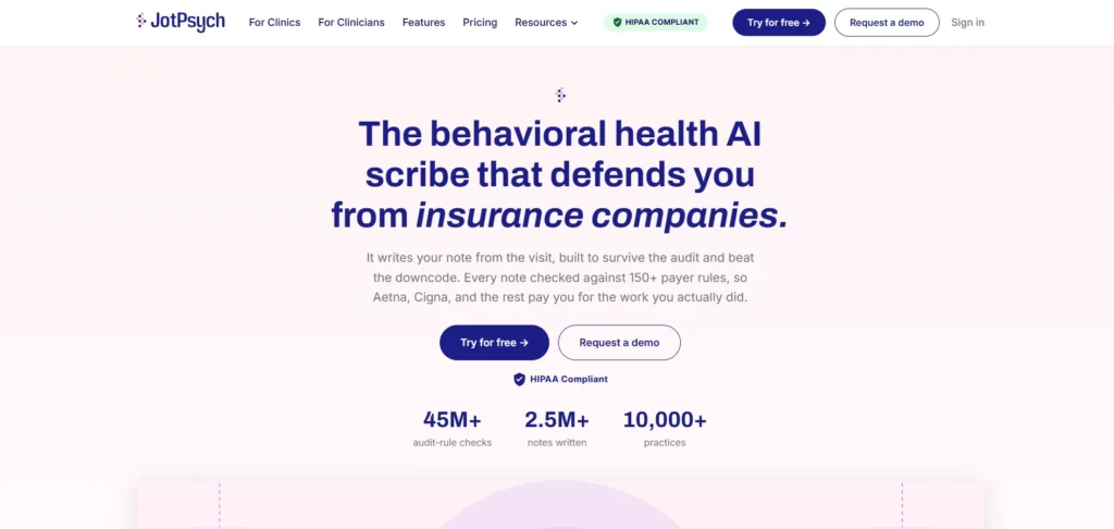 JotPsych behavioral health AI scribe interface