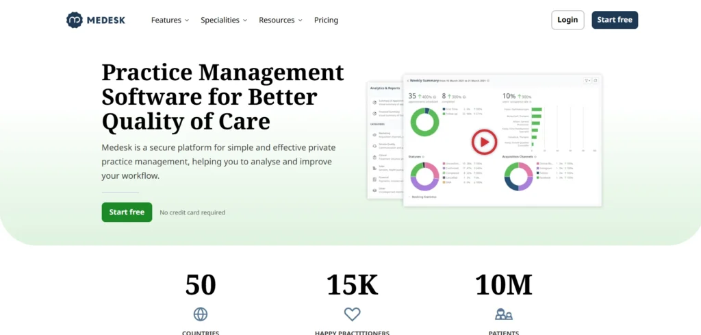 Medesk platform for UK practice management software.