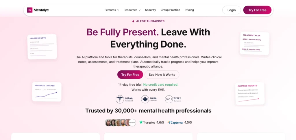 Mentalyc AI scribe for therapy notes