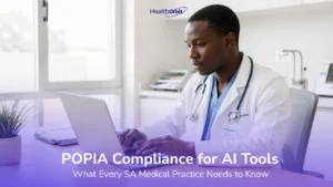 Doctor reviewing patient data on a laptop in a modern medical practice