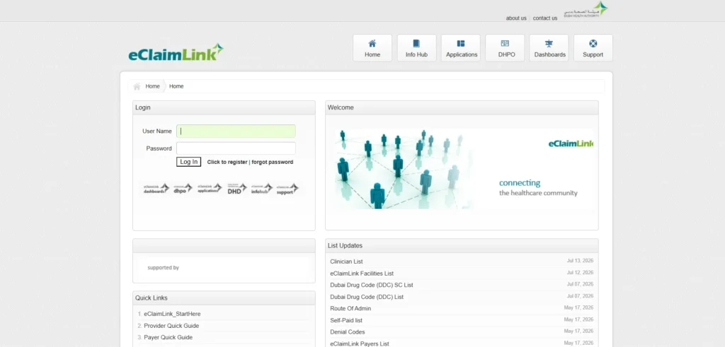 eClaimLink platform for claim validation.